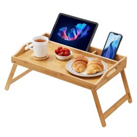 VEVOR Bed Tray Table with Foldable Legs & Media Slot, Bamboo Breakfast Tray for Sofa, Bed, Eating, Snacking, and Working