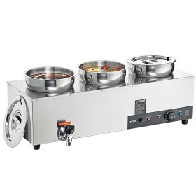 VEVOR Electric Soup Warmer, Three 7.4QT Stainless Steel Round Pot 86~185°F Adjustable Temp