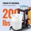 VEVOR Cleaning Cart, 3-Shelf Commercial Janitorial Cart, 200 lbs Capacity Plastic Housekeeping Cart, with 25 Gallon PVC Bag, 47 x 20 x 38.6in